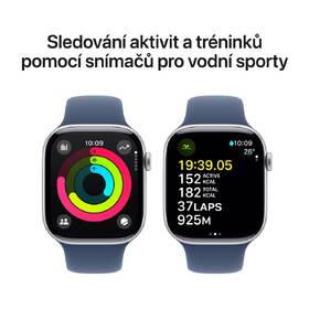 Chytré hodinky Apple GPS 42mm pouzdro ze stříbrného hliníku - denimový sportovní řemínek - M/L 
