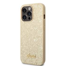 Kryt na mobil Guess Glitter Flakes Metal Logo na Apple iPhone 14 Pro zlatá barva
