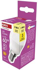 Žárovka LED EMOS Classic Mini Globe, 6,5 W, 806lm, E14, teplá bílá 
