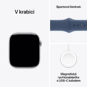 Chytré hodinky Apple GPS 42mm pouzdro ze stříbrného hliníku - denimový sportovní řemínek - M/L 
