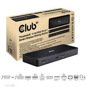 Dokovací stanice Club3D 16v1 ThunderBolt 4, 2xThunderbolt/3xDP/2xHDMI/3xUSB/RJ45/SD-TF Karta/1xUSB-C 150W PD černá barva
