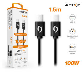 Kabel Aligator Power 100W, USB-C/USB-C, 5A, 1,5m černá barva
