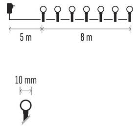 Vánoční osvětlení EMOS 80 LED cherry řetěz - kuličky, 8 m, venkovní i vnitřní, multicolor, programy 
