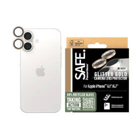 Tvrzené sklo PanzerGlass SAFE Camera Hoops pro Apple Iphone 16/16 Plus, třpytivé zlatá barva
