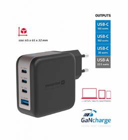 Nabíječka do sítě Swissten GaN 3x USB-C 100W PD + 1x USB-A 18W QC černá barva
