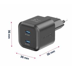 Nabíječka do sítě Swissten GaN, PD 2x USB-C 20W černá barva
