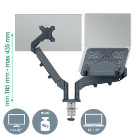 Držák Leitz Ergo na 1 monitor a laptop, 17" až 32", nosnost 9 kg šedá barva
