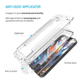 Tvrzené sklo FIXED Armor s Anti-dust aplikátorem na Apple iPhone 15/16 černá barva
