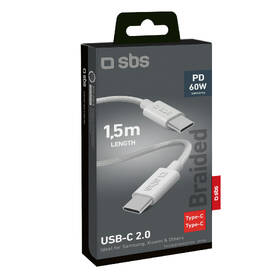 Kabel SBS USB-C/USB-C, PD, 60 W, 1,5 m šedá barva
