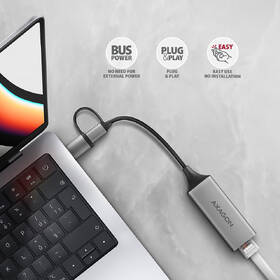 Síťová karta Axagon USB-C + USB-A 3.2 Gen 1 - Gigabit Ethernet šedá barva
