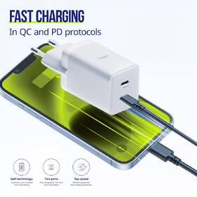 Nabíječka do sítě Allity GaN PD, 2x USB-C 45W bílá barva
