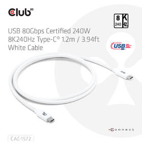 Kabel Club3D USB-C/USB-C, 240W, 1,2m bílá barva
