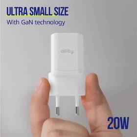 Nabíječka do sítě Allity GaN PD, 1x USB-C 20W bílá barva
