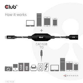 Kabel Club3D USB-C/USB-A, 10m černá barva
