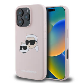 Kryt na mobil Karl Lagerfeld Liquid Silicone Double Heads MagSafe na Apple iPhone 16 Pro Max růžová barva
