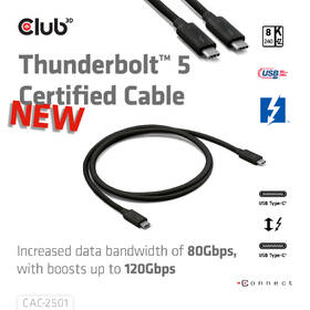 Kabel Club3D USB-C/USB-C, 240W, 1m černá barva
