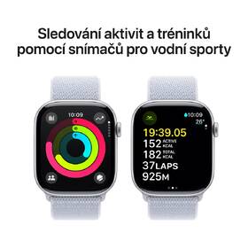 Chytré hodinky Apple GPS 46mm pouzdro ze stříbrného hliníku - oblačně modrý provlékací sportovní řemínek 
