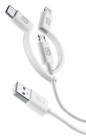 Kabel CellularLine USB/Lightning + Micro USB + USB-C, 1,2m bílá barva
