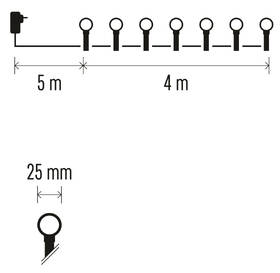 Vánoční osvětlení EMOS 40 LED cherry řetěz - kuličky 2,5 cm, 4 m, venkovní i vnitřní, studená bílá, časovač 
