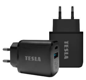 Nabíječka do sítě Tesla Power Charger T220, 1× USB, 1× USB-C 25 W PD 3.0 černá barva
