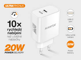 Nabíječka do sítě Aligator Power Delivery 20W, USB-C + kabel pro Apple bílá barva
