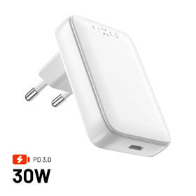 Nabíječka do sítě FIXED Slim, 1xUSB-C, GaN, PD, 30W bílá barva
