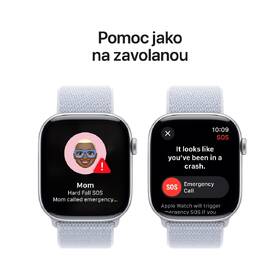 Chytré hodinky Apple GPS 46mm pouzdro ze stříbrného hliníku - oblačně modrý provlékací sportovní řemínek 
