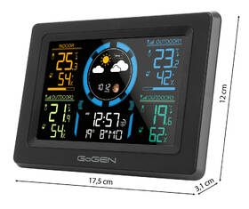 Meteorologická stanice GoGEN ME 3397 B, barevný displej, 3 senzory v balení černá barva
