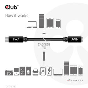 Kabel Club3D USB-C 60W, prodlužovací, 2m černá barva
