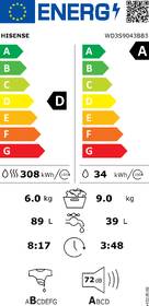 Pračka se sušičkou Hisense WD3S9043BB3 černá barva
