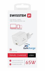 Nabíječka do sítě Swissten GaN, 1x USB-C, 65 W, PD bílá barva
