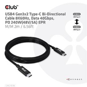 Kabel Club3D USB-C 240W, 2m černá barva
