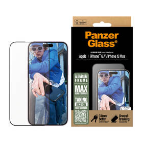 Tvrzené sklo PanzerGlass Aluminum na Apple Iphone 16 Plus/15 Plus s instalačním rámečkem 
