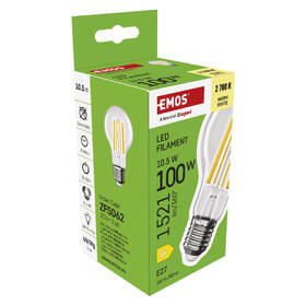 Žárovka LED EMOS Filament A60, 10,5 W, E27, teplá bílá 
