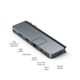 USB Hub Targus USB-C HD7-in-2 /1× USB 3.0, 2× USB-C, HDMI, Jack 3,5 mm, LAN, microSD na MacBook a NTB šedá barva
