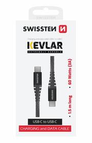 Kabel Swissten Kevlar USB-C/USB-C, 1,5 m antracitová barva
