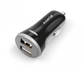 Adaptér do auta Aligator 2xUSB, smart IC, 3,4A + USB-C kabel černá barva
