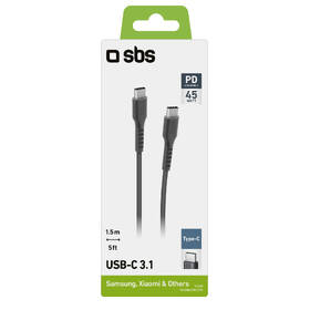 Kabel SBS USB-C/USB-C 3.1, 60 W, 1,5 m černá barva
