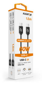 Kabel Aligator Power 65W, USB-C/USB-C, 3A, 1,5m černá barva
