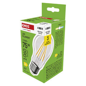 Žárovka LED EMOS Filament A60, 7,8 W, E27, neutrální bílá 
