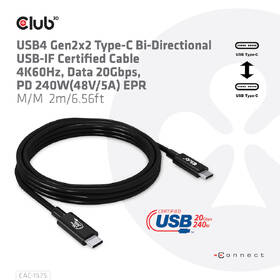 Kabel Club3D USB-C, 2m černá barva
