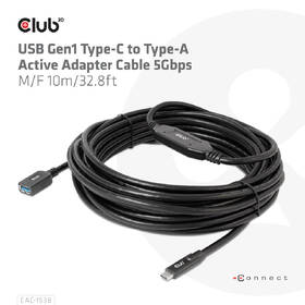 Kabel Club3D USB-C/USB-A, 10m černá barva
