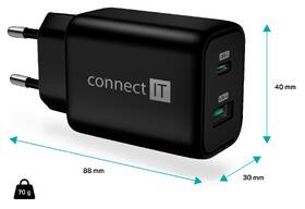 Nabíječka do sítě Connect IT Wanderer2 GaN, 1× USB-C + 1x USB-A, 33W PD černá barva
