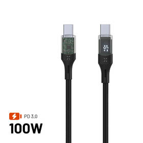 Kabel FIXED USB-C/USB-C, s displejem, PD, 100W, 2 m černá barva
