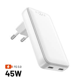 Nabíječka do sítě FIXED Slim, 2xUSB-C, GaN, PD, 45W bílá barva
