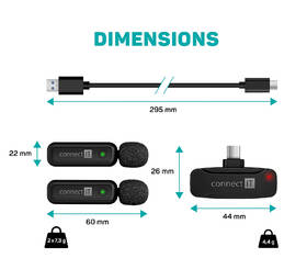 Mikrofon Connect IT Wireless Lavalier USB-C (2 ks + receiver) černá barva
