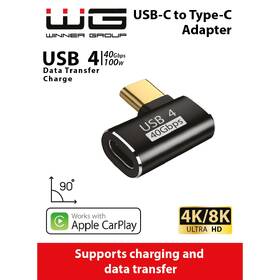 Redukce WG úhlový konektor 90 stupňů Type-C (male) to USB-C (female) černá barva
