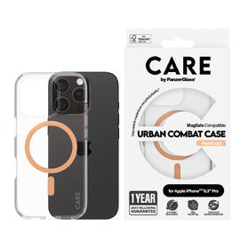 Kryt na mobil PanzerGlass CARE Urban Combat na Apple Iphone 16 Pro, MagSafe oranžová barva
