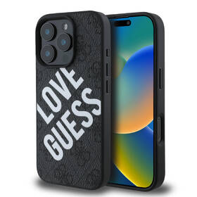 Kryt na mobil Guess PU Leather 4G Big Love Logo MagSafe na Apple iPhone 16 Pro černá barva
