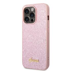 Kryt na mobil Guess Glitter Flakes Metal Logo na Apple iPhone 14 Pro Max růžová barva
